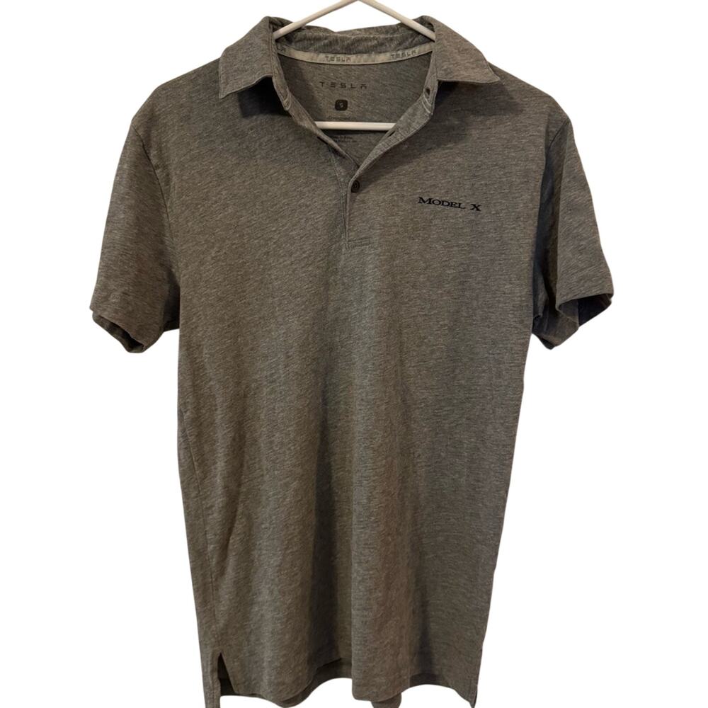 Tesla Model X Polo Shirt Mens Small Charcoal Gray Embroidered Logo Casual